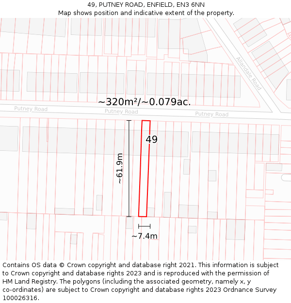49, PUTNEY ROAD, ENFIELD, EN3 6NN: Plot and title map
