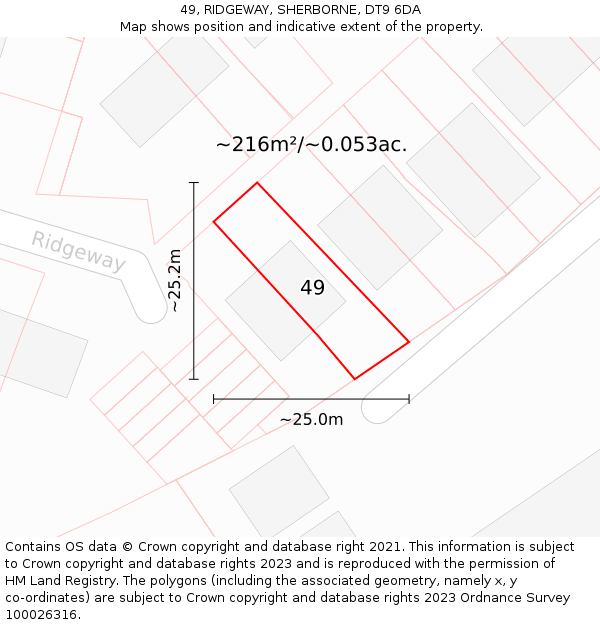 49, RIDGEWAY, SHERBORNE, DT9 6DA: Plot and title map