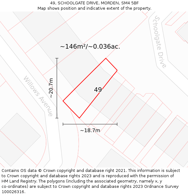 49, SCHOOLGATE DRIVE, MORDEN, SM4 5BF: Plot and title map