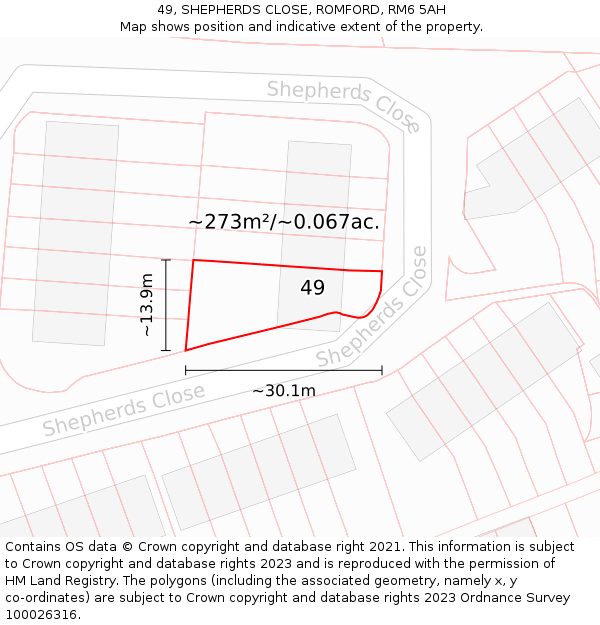 49, SHEPHERDS CLOSE, ROMFORD, RM6 5AH: Plot and title map