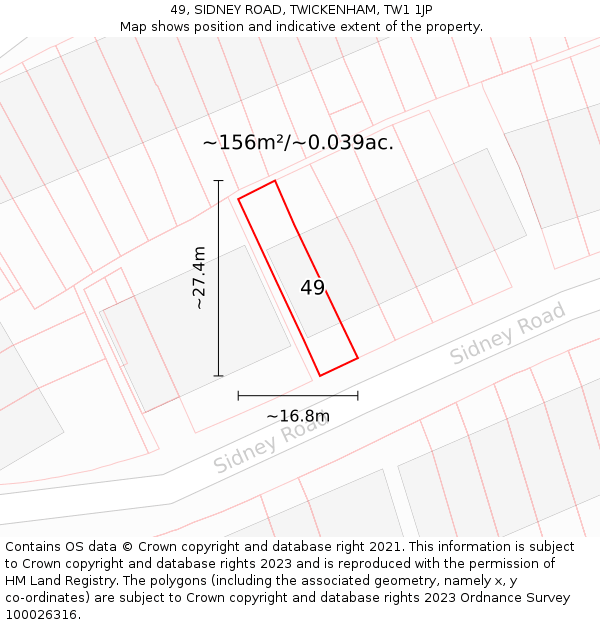 49, SIDNEY ROAD, TWICKENHAM, TW1 1JP: Plot and title map