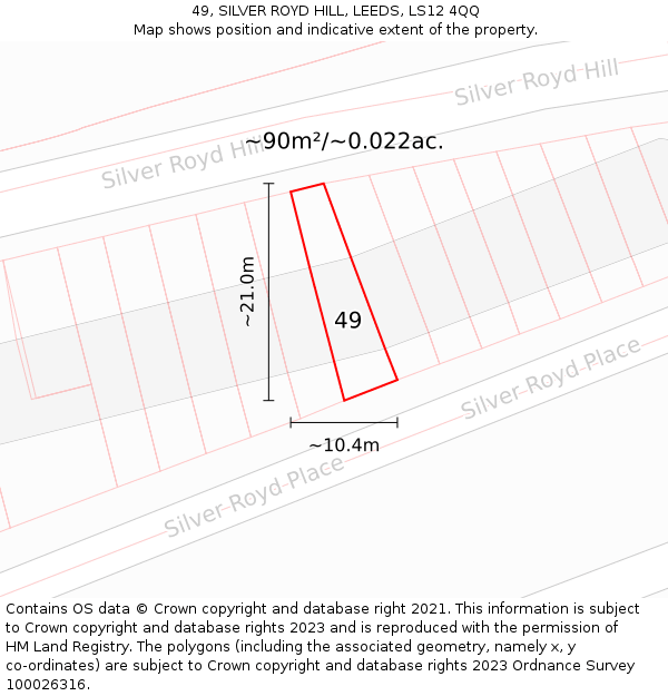 49, SILVER ROYD HILL, LEEDS, LS12 4QQ: Plot and title map