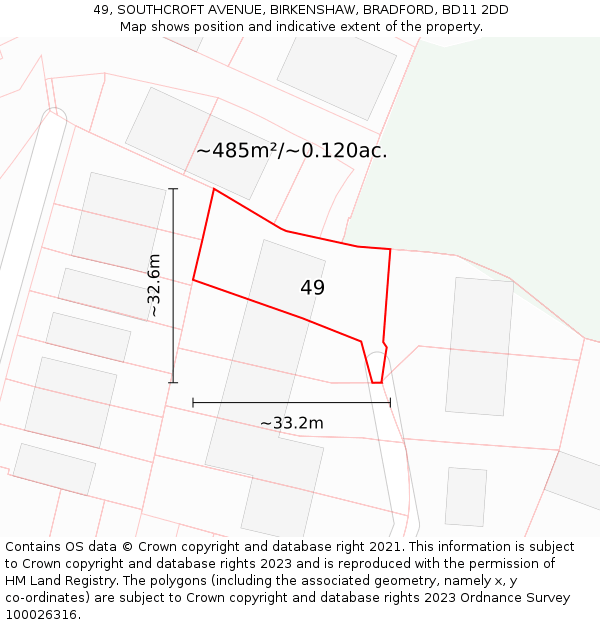 49, SOUTHCROFT AVENUE, BIRKENSHAW, BRADFORD, BD11 2DD: Plot and title map