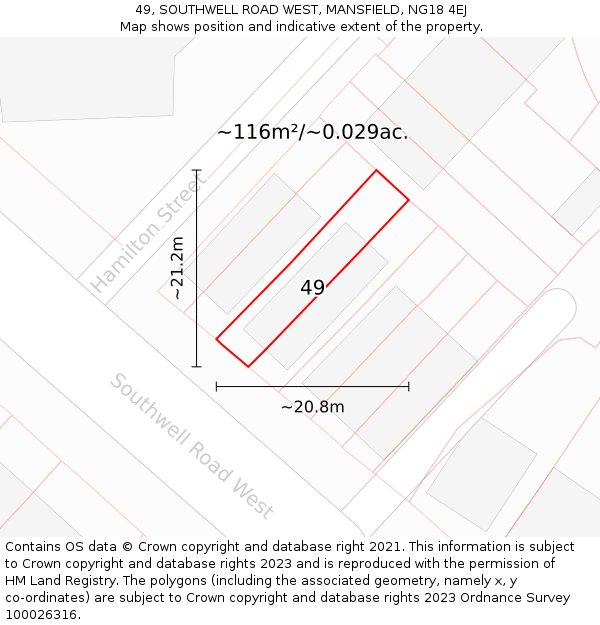 49, SOUTHWELL ROAD WEST, MANSFIELD, NG18 4EJ: Plot and title map