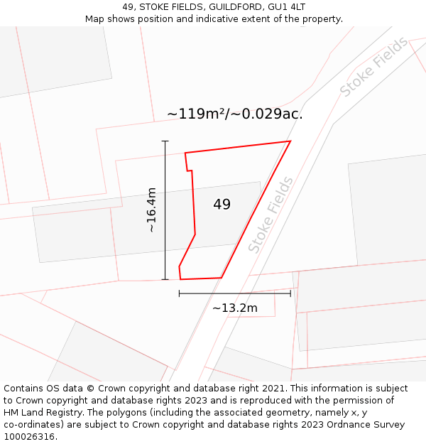 49, STOKE FIELDS, GUILDFORD, GU1 4LT: Plot and title map