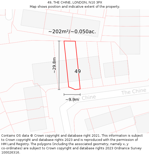 49, THE CHINE, LONDON, N10 3PX: Plot and title map