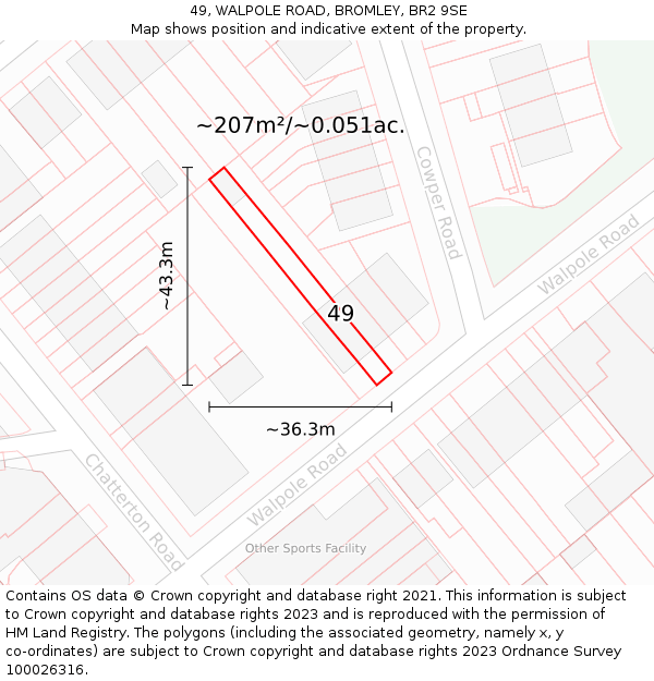 49, WALPOLE ROAD, BROMLEY, BR2 9SE: Plot and title map