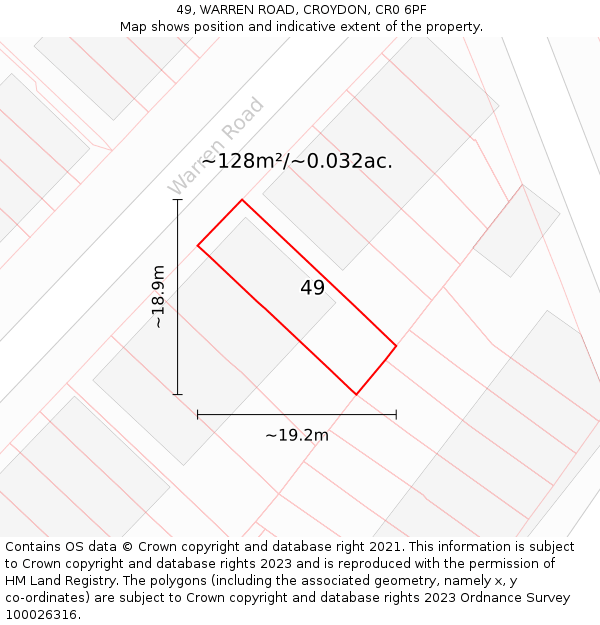 49, WARREN ROAD, CROYDON, CR0 6PF: Plot and title map