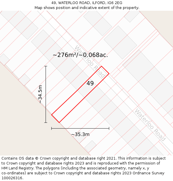49, WATERLOO ROAD, ILFORD, IG6 2EG: Plot and title map