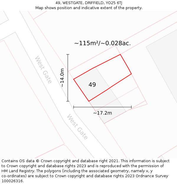 49, WESTGATE, DRIFFIELD, YO25 6TJ: Plot and title map