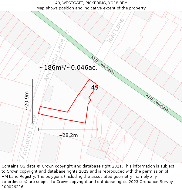 49, WESTGATE, PICKERING, YO18 8BA: Plot and title map