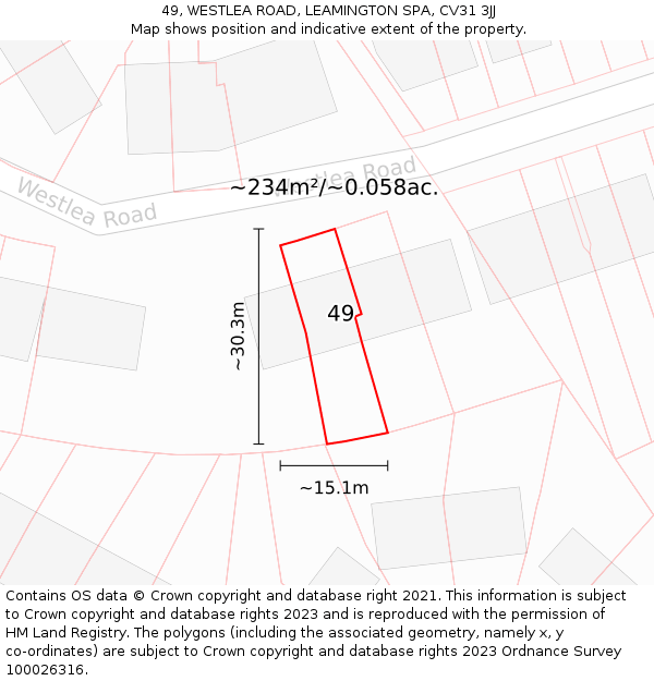 49, WESTLEA ROAD, LEAMINGTON SPA, CV31 3JJ: Plot and title map