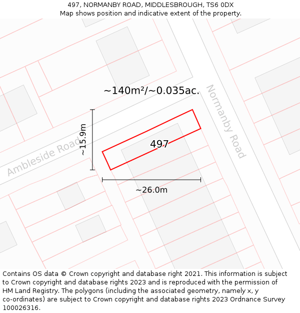 497, NORMANBY ROAD, MIDDLESBROUGH, TS6 0DX: Plot and title map