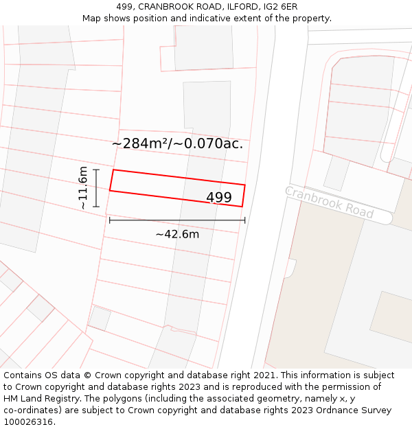 499, CRANBROOK ROAD, ILFORD, IG2 6ER: Plot and title map