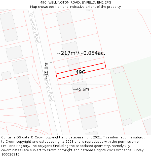 49C, WELLINGTON ROAD, ENFIELD, EN1 2PG: Plot and title map