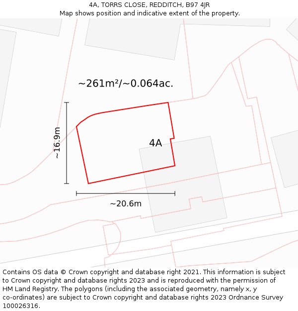 4A, TORRS CLOSE, REDDITCH, B97 4JR: Plot and title map