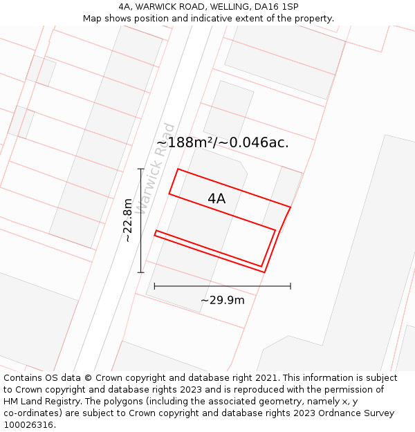 4A, WARWICK ROAD, WELLING, DA16 1SP: Plot and title map