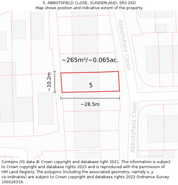 5, ABBOTSFIELD CLOSE, SUNDERLAND, SR3 2SD: Plot and title map