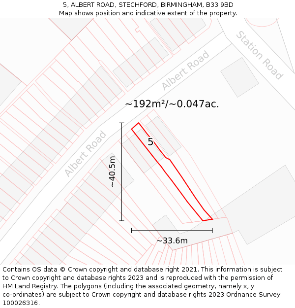 5, ALBERT ROAD, STECHFORD, BIRMINGHAM, B33 9BD: Plot and title map