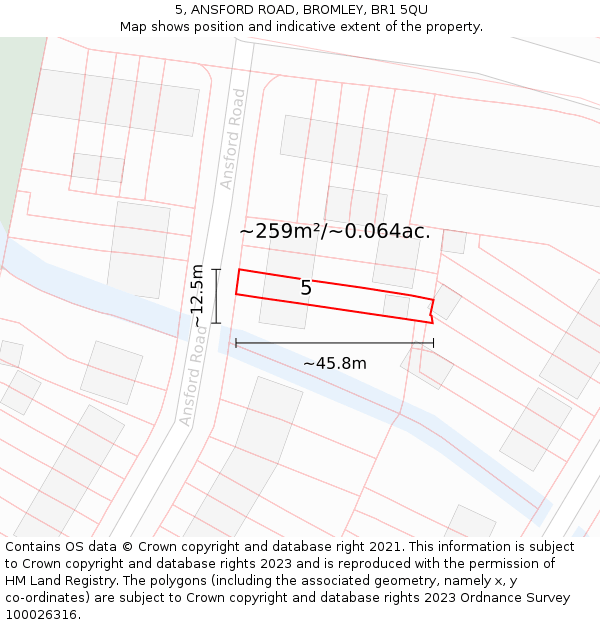 5, ANSFORD ROAD, BROMLEY, BR1 5QU: Plot and title map