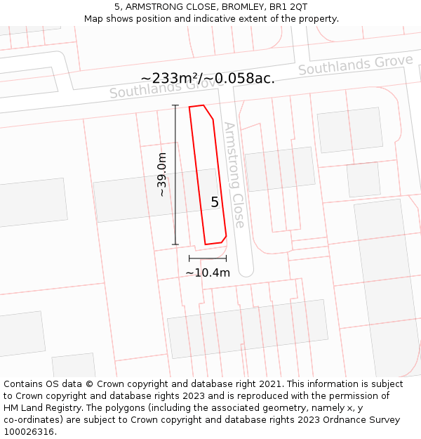 5, ARMSTRONG CLOSE, BROMLEY, BR1 2QT: Plot and title map