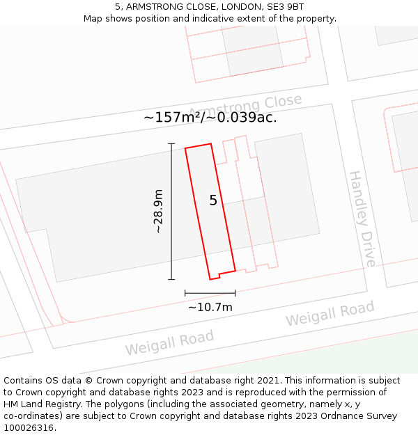 5, ARMSTRONG CLOSE, LONDON, SE3 9BT: Plot and title map