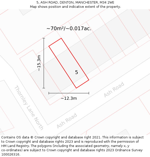 5, ASH ROAD, DENTON, MANCHESTER, M34 2WE: Plot and title map