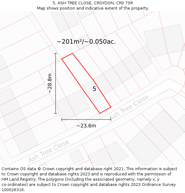 5, ASH TREE CLOSE, CROYDON, CR0 7SR: Plot and title map