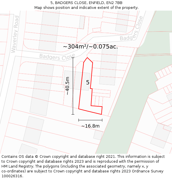 5, BADGERS CLOSE, ENFIELD, EN2 7BB: Plot and title map
