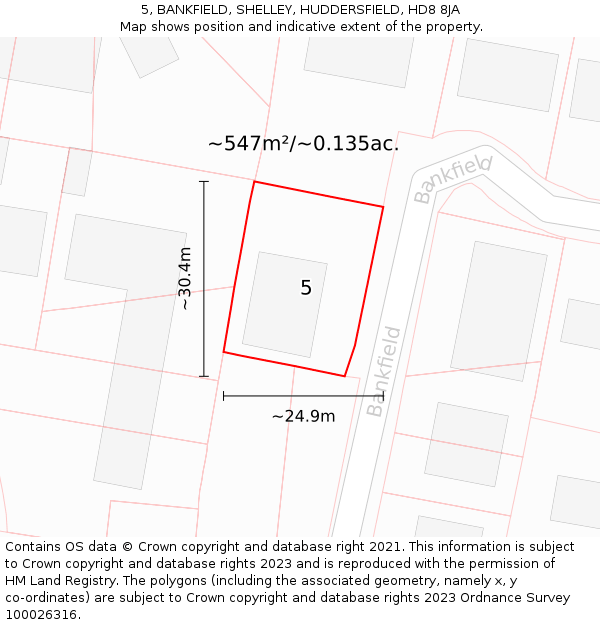 5, BANKFIELD, SHELLEY, HUDDERSFIELD, HD8 8JA: Plot and title map