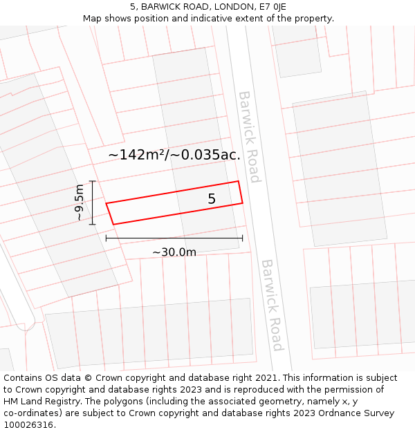 5, BARWICK ROAD, LONDON, E7 0JE: Plot and title map