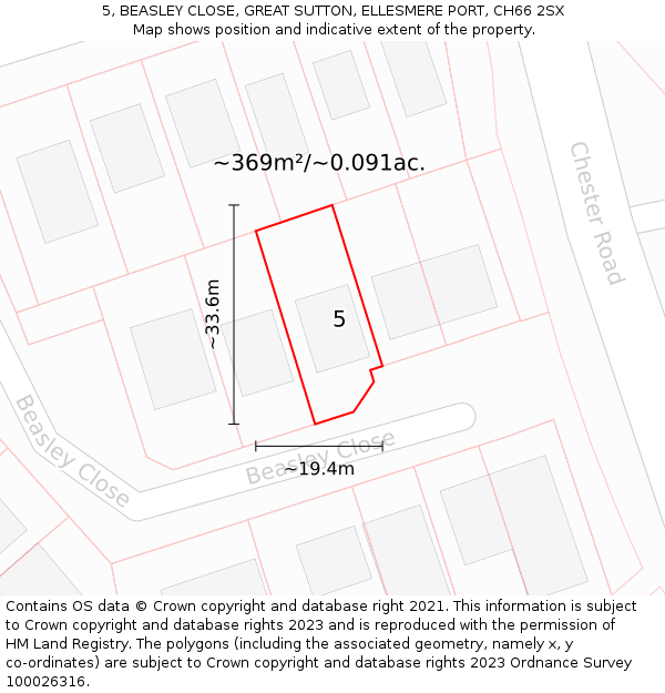 5, BEASLEY CLOSE, GREAT SUTTON, ELLESMERE PORT, CH66 2SX: Plot and title map