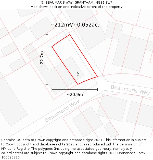 5, BEAUMARIS WAY, GRANTHAM, NG31 8WP: Plot and title map