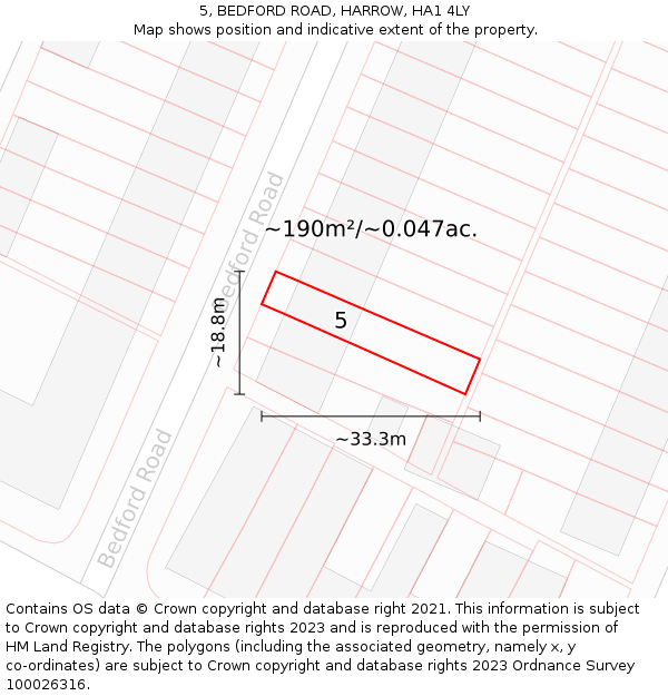5, BEDFORD ROAD, HARROW, HA1 4LY: Plot and title map