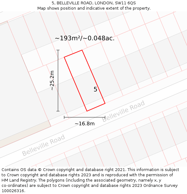 5, BELLEVILLE ROAD, LONDON, SW11 6QS: Plot and title map