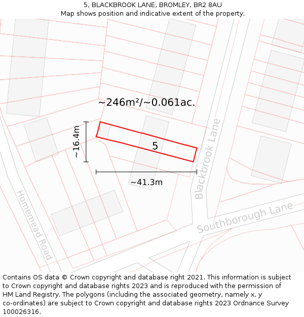 5, BLACKBROOK LANE, BROMLEY, BR2 8AU: Plot and title map