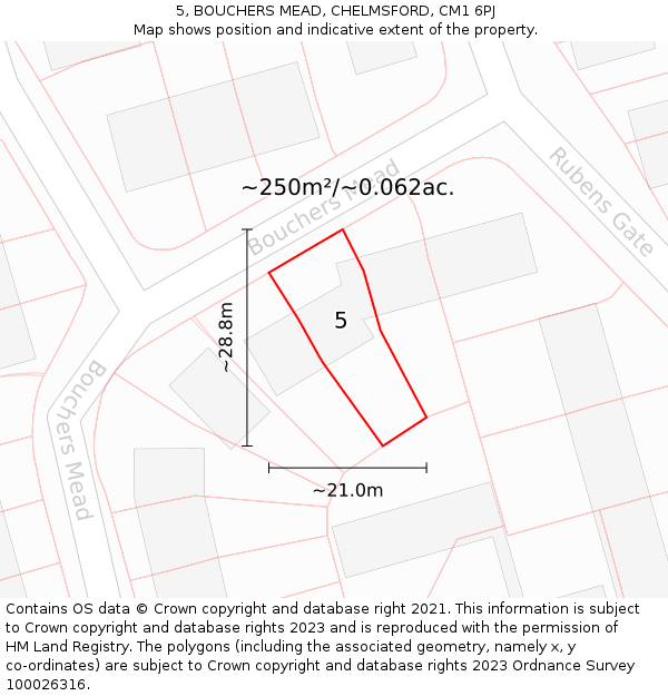 5, BOUCHERS MEAD, CHELMSFORD, CM1 6PJ: Plot and title map