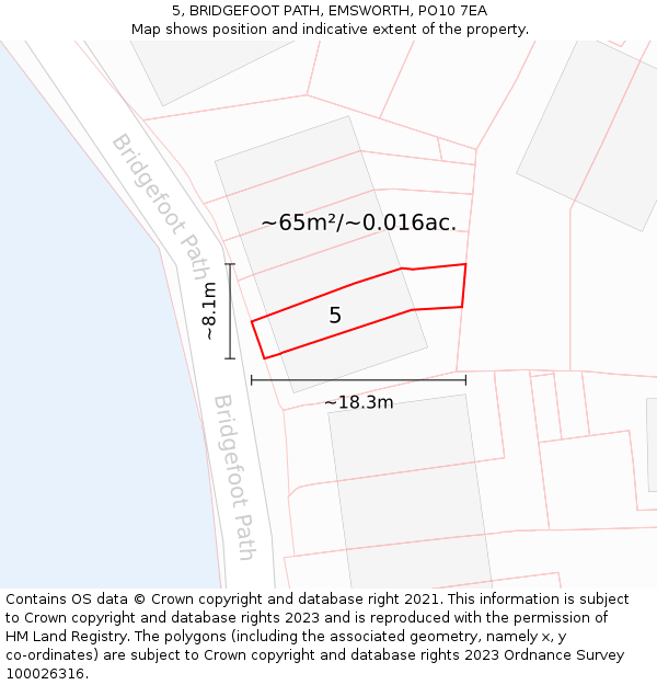 5, BRIDGEFOOT PATH, EMSWORTH, PO10 7EA: Plot and title map