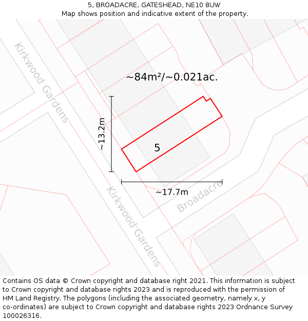 5, BROADACRE, GATESHEAD, NE10 8UW: Plot and title map