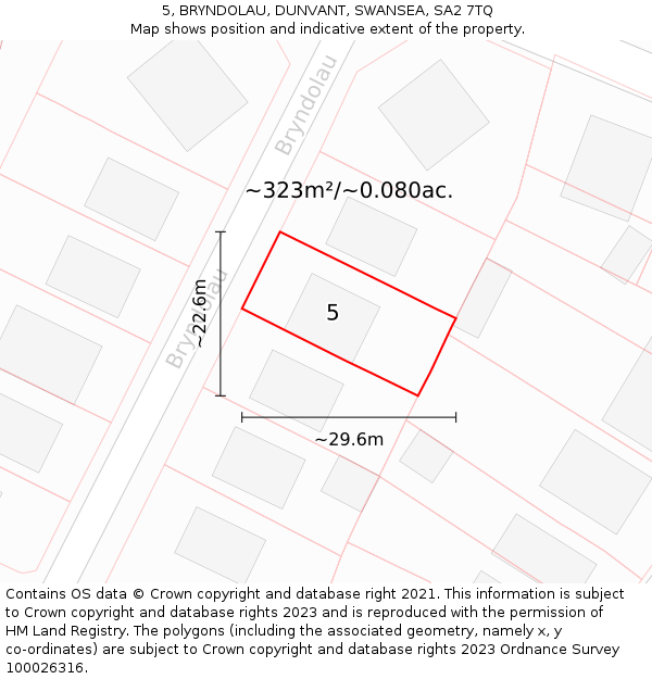 5, BRYNDOLAU, DUNVANT, SWANSEA, SA2 7TQ: Plot and title map