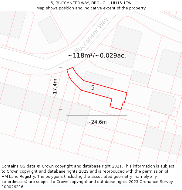 5, BUCCANEER WAY, BROUGH, HU15 1EW: Plot and title map