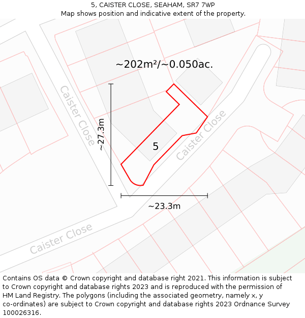 5, CAISTER CLOSE, SEAHAM, SR7 7WP: Plot and title map
