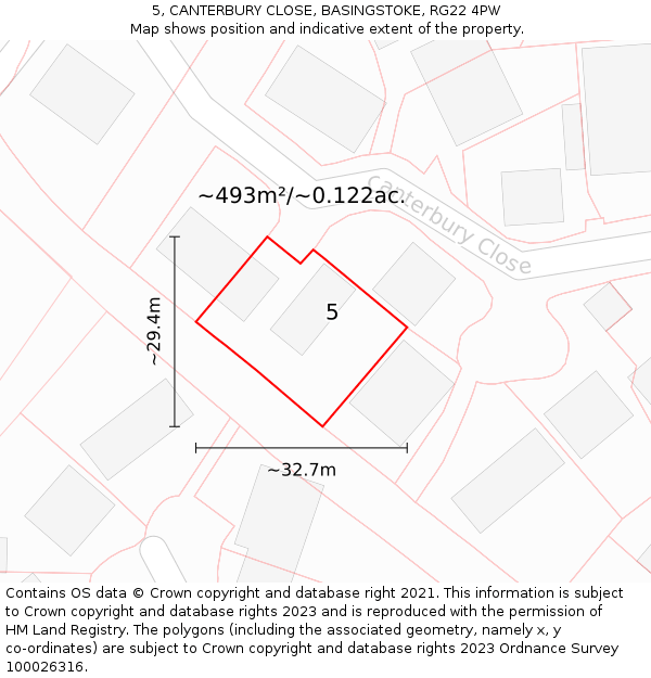 5, CANTERBURY CLOSE, BASINGSTOKE, RG22 4PW: Plot and title map