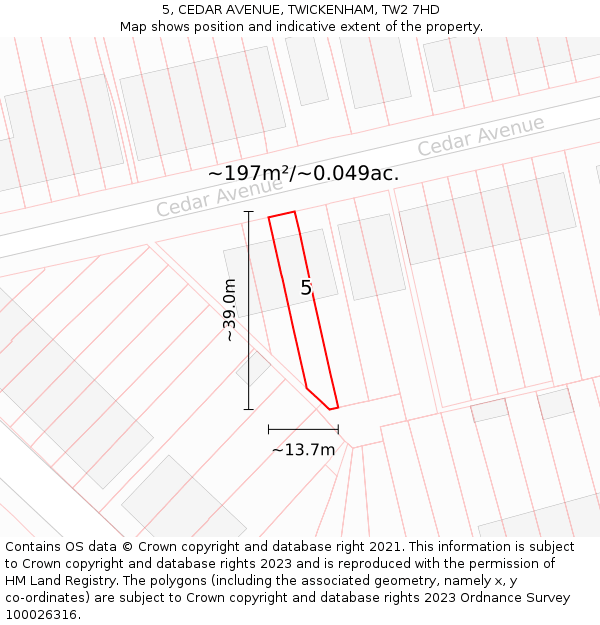 5, CEDAR AVENUE, TWICKENHAM, TW2 7HD: Plot and title map