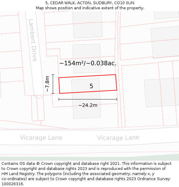 5, CEDAR WALK, ACTON, SUDBURY, CO10 0UN: Plot and title map