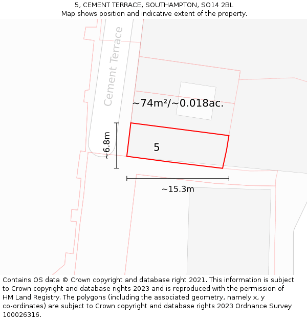5, CEMENT TERRACE, SOUTHAMPTON, SO14 2BL: Plot and title map