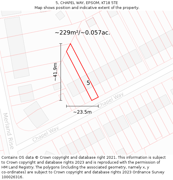 5, CHAPEL WAY, EPSOM, KT18 5TE: Plot and title map