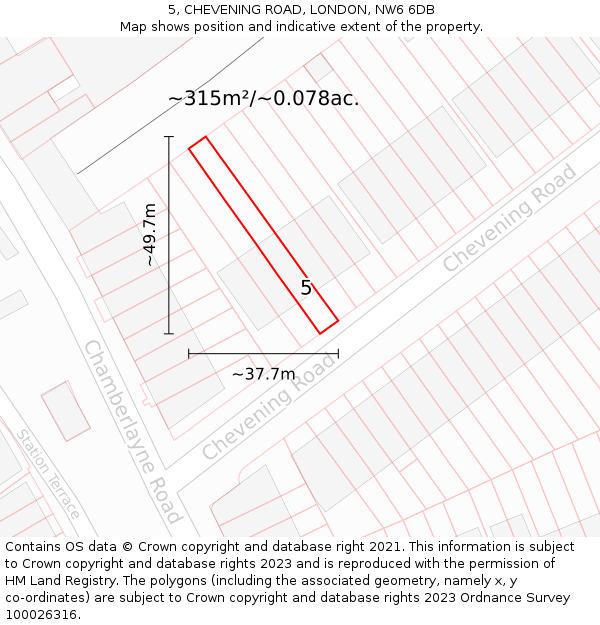 5, CHEVENING ROAD, LONDON, NW6 6DB: Plot and title map