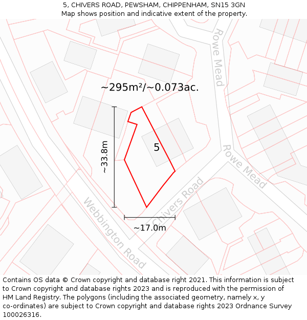 5, CHIVERS ROAD, PEWSHAM, CHIPPENHAM, SN15 3GN: Plot and title map