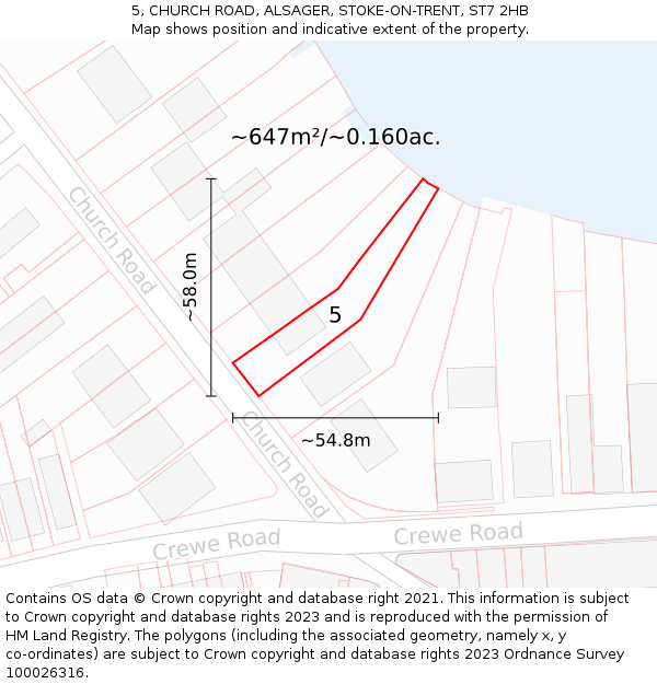 5, CHURCH ROAD, ALSAGER, STOKE-ON-TRENT, ST7 2HB: Plot and title map